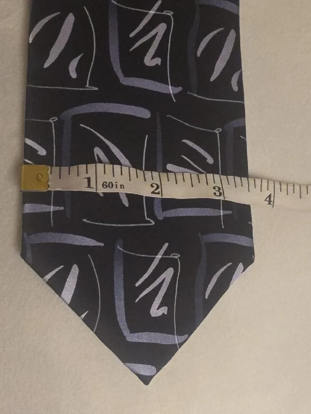 J. Garcia Silk Black Tie with Silver-Geometric Accents 3.5 Inches Wide